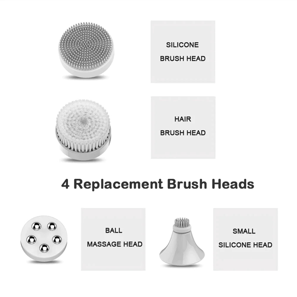 Professional title: "4-in-1 Facial Cleansing Brush with Sonic Vibration and Deep Cleaning Massage - Includes 4 Replaceable Heads"