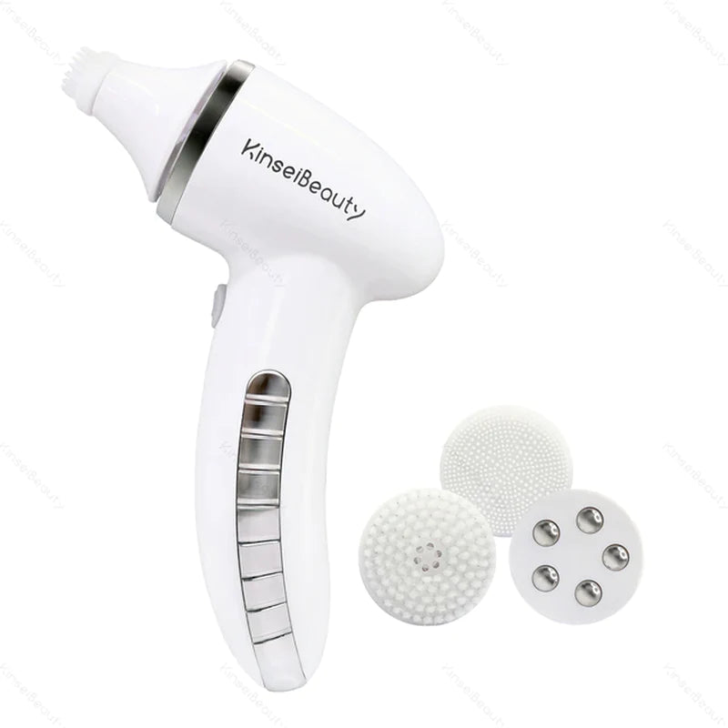 Professional title: "4-in-1 Facial Cleansing Brush with Sonic Vibration and Deep Cleaning Massage - Includes 4 Replaceable Heads"