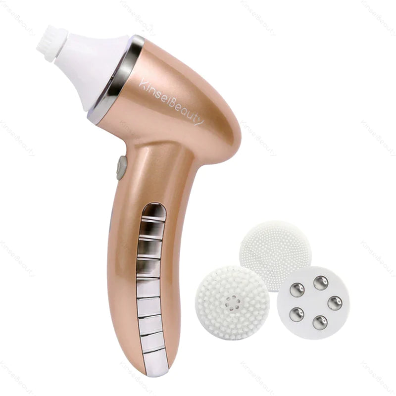 Professional title: "4-in-1 Facial Cleansing Brush with Sonic Vibration and Deep Cleaning Massage - Includes 4 Replaceable Heads"