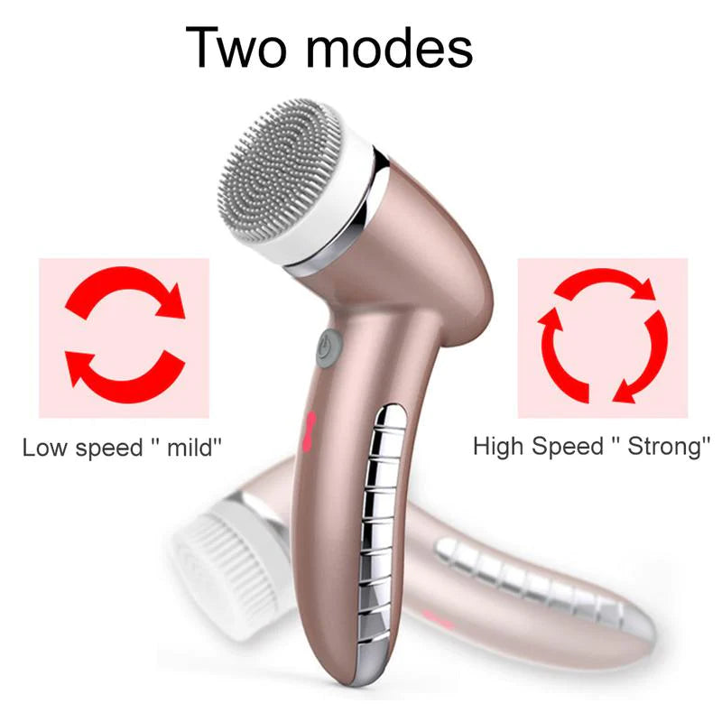 Professional title: "4-in-1 Facial Cleansing Brush with Sonic Vibration and Deep Cleaning Massage - Includes 4 Replaceable Heads"