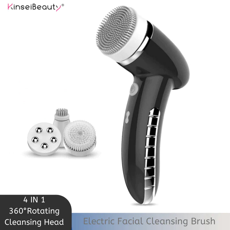 Professional title: "4-in-1 Facial Cleansing Brush with Sonic Vibration and Deep Cleaning Massage - Includes 4 Replaceable Heads"