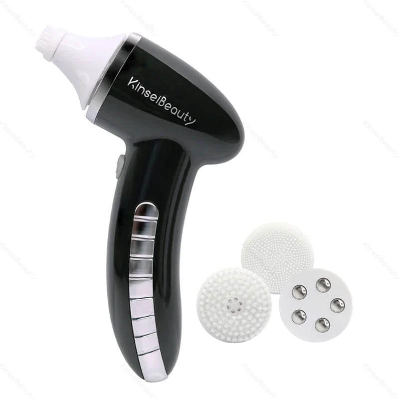 Professional title: "4-in-1 Facial Cleansing Brush with Sonic Vibration and Deep Cleaning Massage - Includes 4 Replaceable Heads"