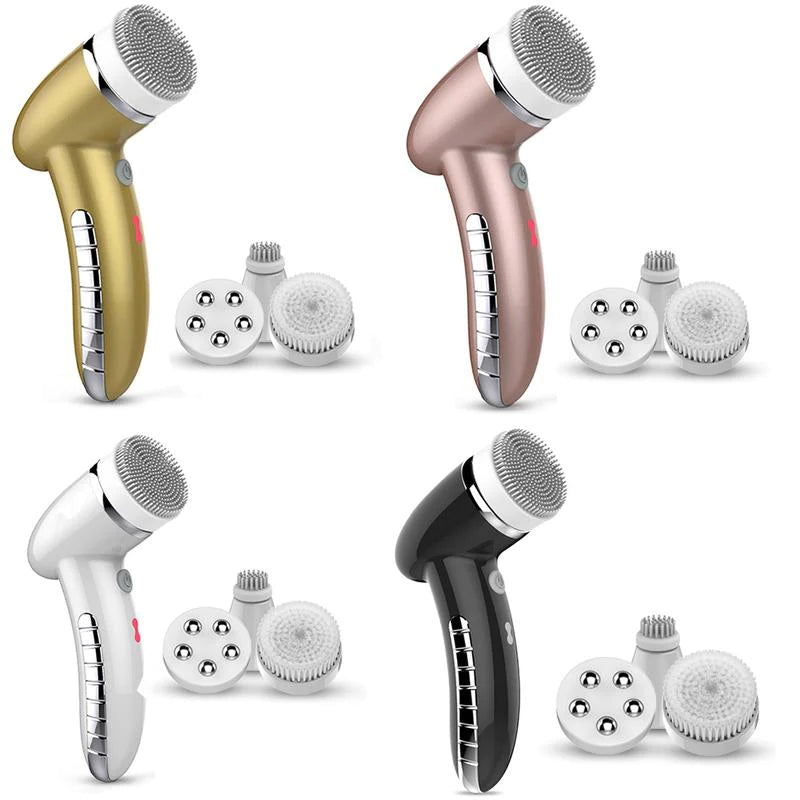 Professional title: "4-in-1 Facial Cleansing Brush with Sonic Vibration and Deep Cleaning Massage - Includes 4 Replaceable Heads"