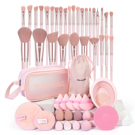 Professional title: "49-Piece Makeup Tools Kit with 30 Foundation Makeup Brushes, Storage Bag, Remover Puff, and Triangle Cushion Puff Set"